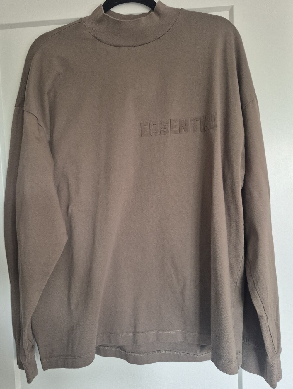 Fear Of God ESSENTIALS Mock Neck Long Sleeve Tee in Taupe Brown